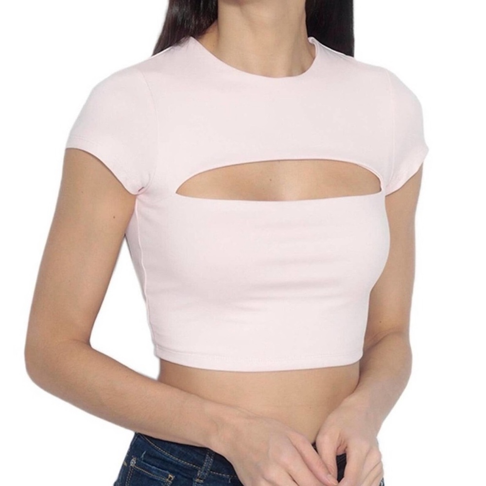 SUSANA MONACO Cut Out Slit Keyhole Crop Top Pink NWOT Size S